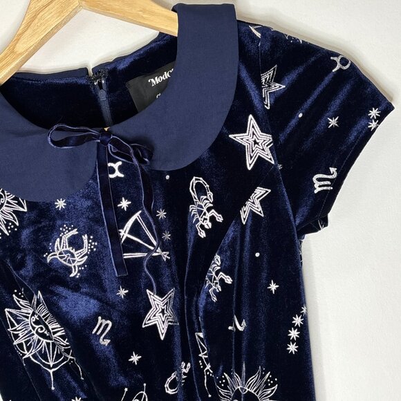 Modcloth x Collectif Zodiac Velvet Skater Whimsigoth Dress Navy Sz XXXS New - Picture 6 of 15